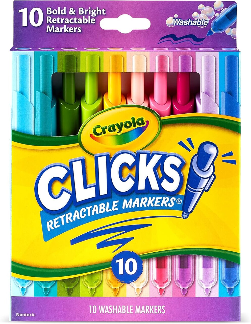Clicks Retractable Markers - Bold (10ct), No Dry Washable Markers for Kids (Green/Blue/Red)